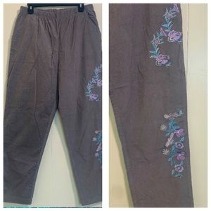 American Sweetheart Gray Corduroy Embroidery Straight Pants Size 16.